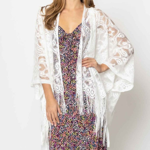 Ellison and Young Elegant Lace Fringed Kimono **also available in black