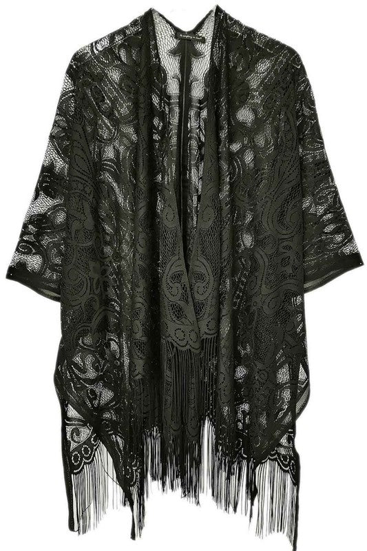 Ellison and Young Elegant Lace Fringed Kimono **also available in black