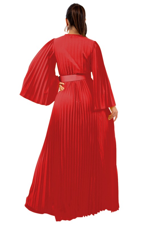 By Claude Flowing Long Sleeve Pleated Maxi Dress