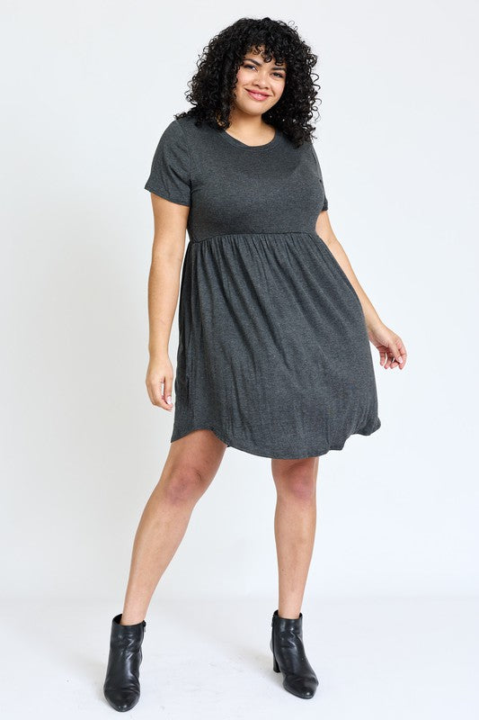 Plus Short Sleeve Solid Mini Dress