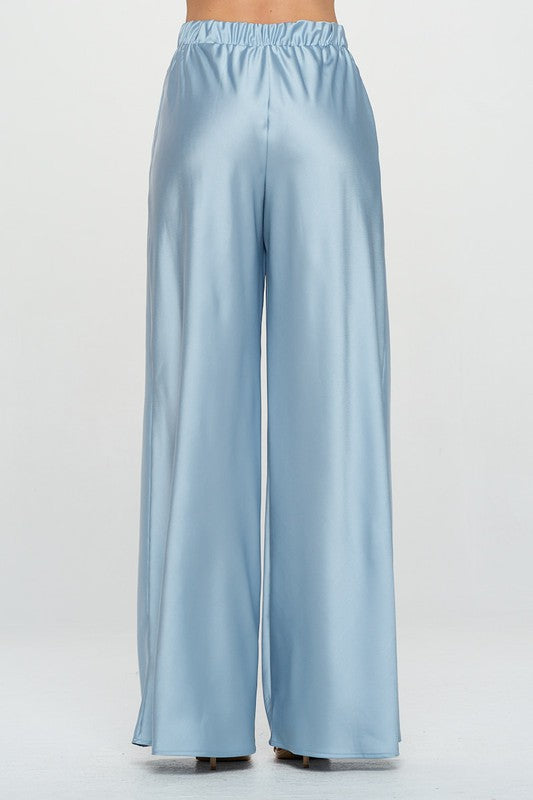 Renee C. Stretch Satin Pants w/ Elastic Waist and Pockets