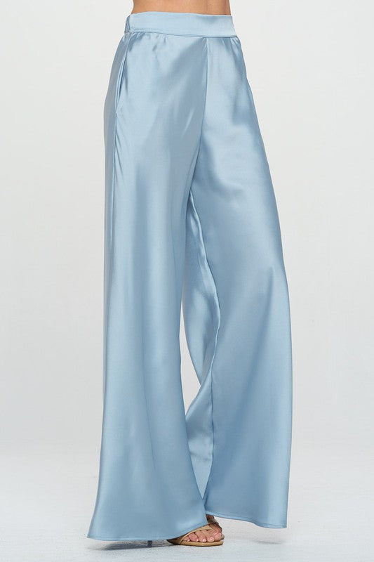 Renee C. Stretch Satin Pants w/ Elastic Waist and Pockets