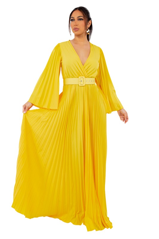 By Claude Flowing Long Sleeve Pleated Maxi Dress