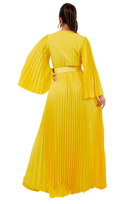 By Claude Flowing Long Sleeve Pleated Maxi Dress