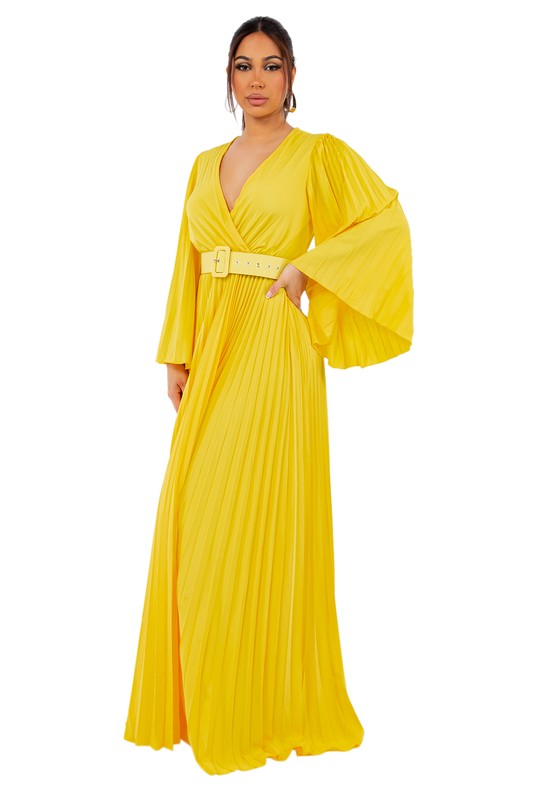 By Claude Flowing Long Sleeve Pleated Maxi Dress