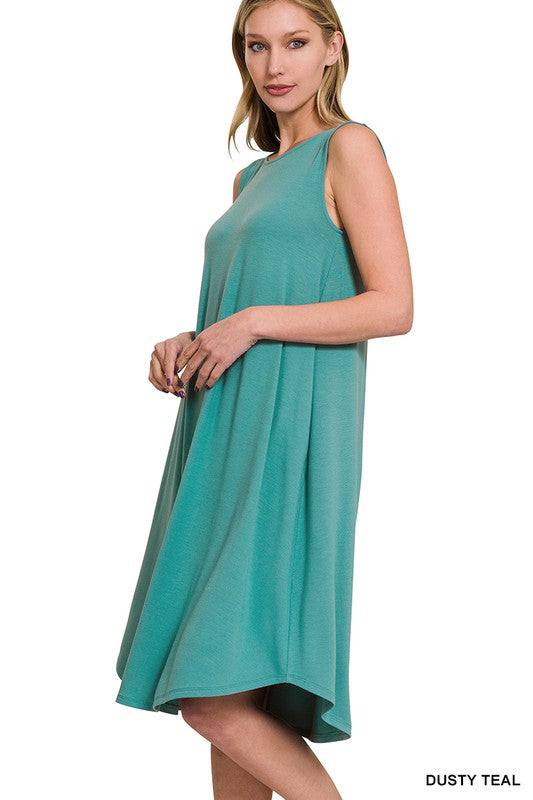 Zenana Sleeveless Round Neck Round Hem Lounge Dress **also in black, blue, teal, pink, and rose