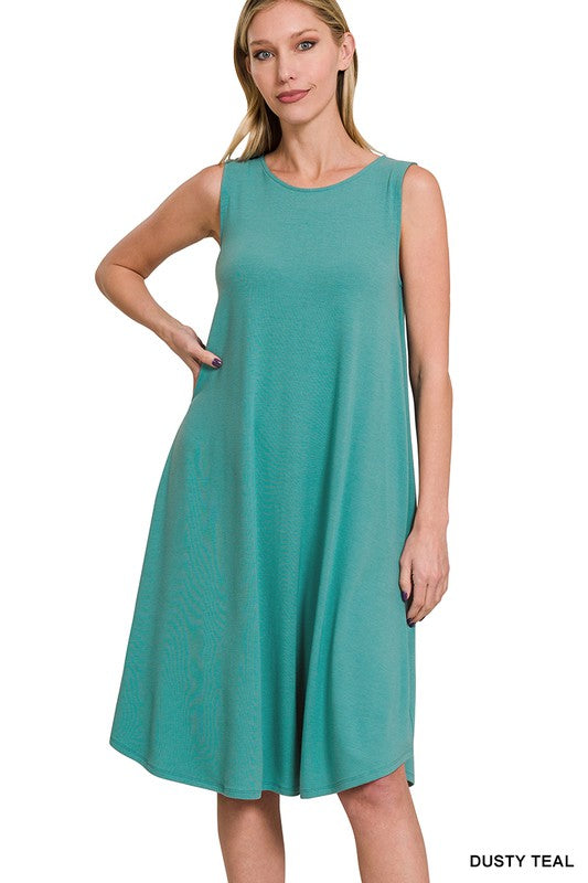 Zenana Sleeveless Round Neck Round Hem Lounge Dress **also in black, blue, teal, pink, and rose