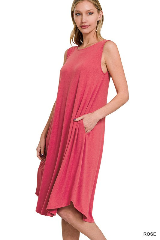 Zenana Sleeveless Round Neck Round Hem Lounge Dress **also in black, blue, teal, pink, and rose