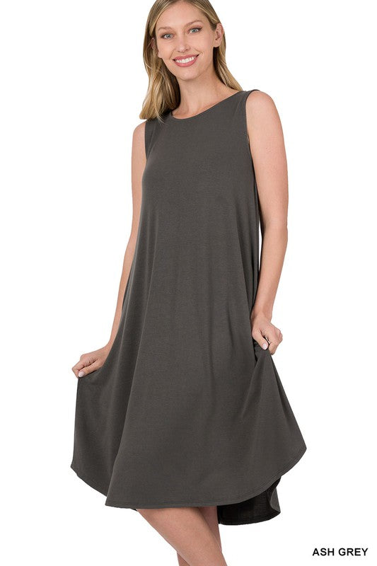 Zenana Sleeveless Round Neck Round Hem Lounge Dress **also in black, blue, teal, pink, and rose