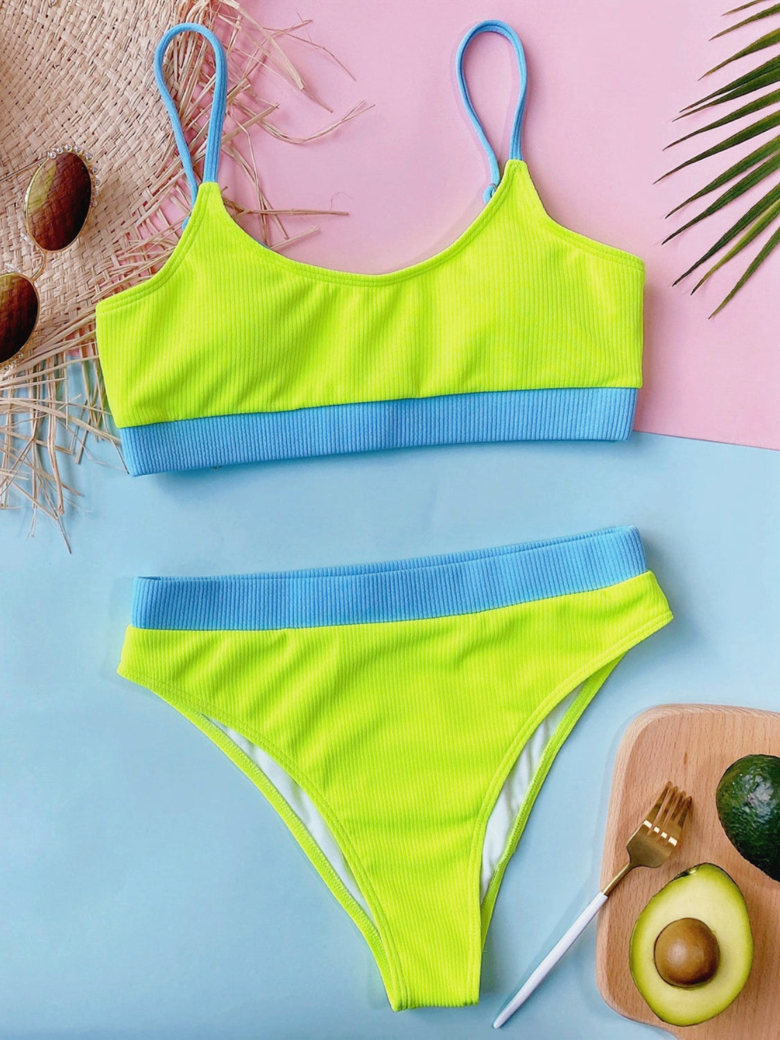 Scoop Neck Spaghetti Strap Two-Piece Swim Set **also in brown, black, red, light blue, and neon green