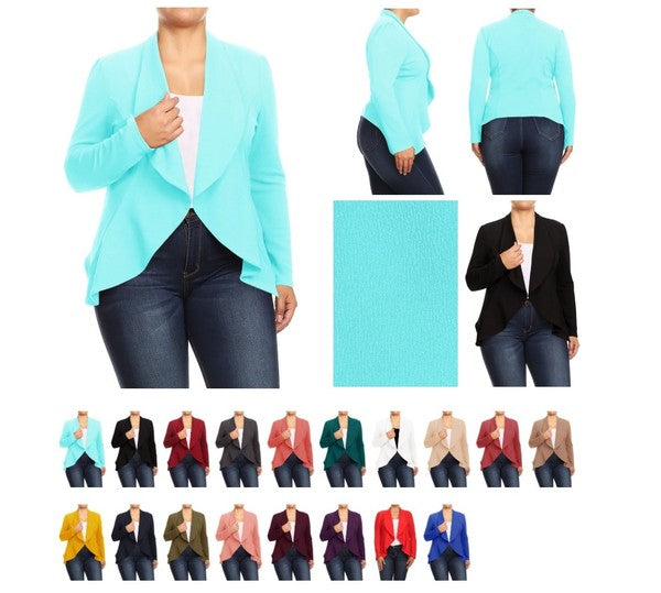 Moa Collection Plus Size Casual Open Front Blazer **available in 16 colors