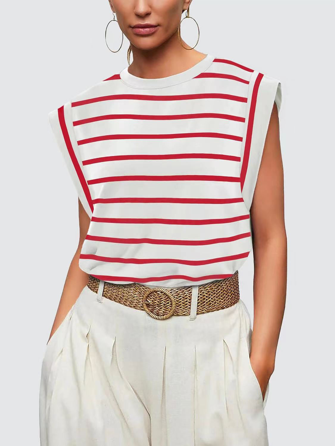 Nautical Striped Round Neck Cap Sleeve T-Shirt **also in red, cloudy blue, white, and navy