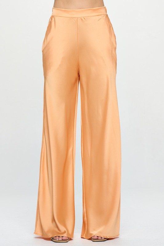 Renee C. Stretch Satin Pants w/ Elastic Waist and Pockets