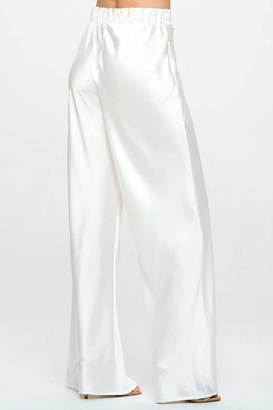 Renee C. Stretch Satin Pants w/ Elastic Waist and Pockets