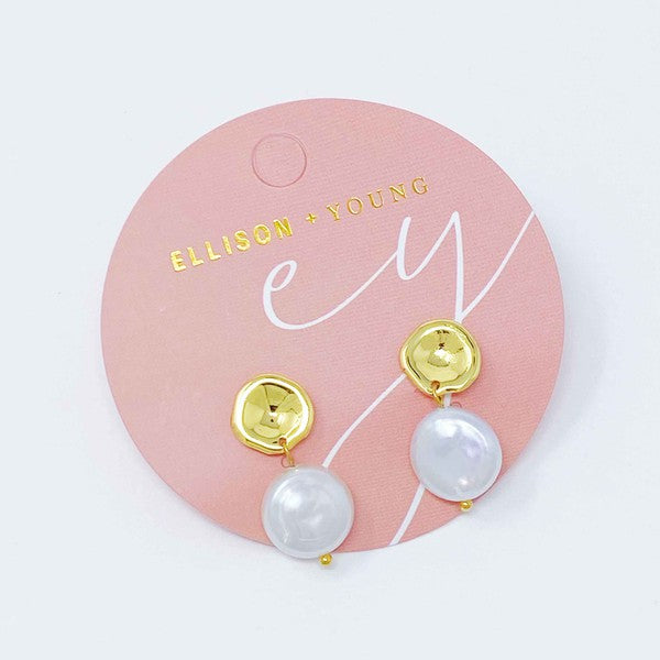 Ellison and Young Golden Shell Pearl Drop Earrings