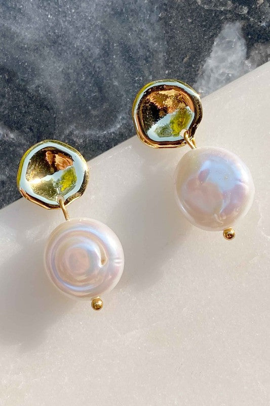 Ellison and Young Golden Shell Pearl Drop Earrings