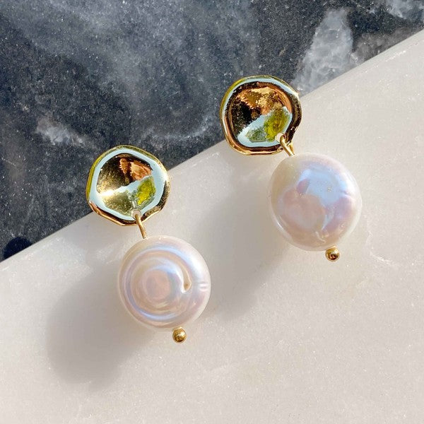 Ellison and Young Golden Shell Pearl Drop Earrings