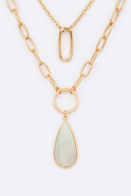 Stone Teardrop Layer Pendant Necklace