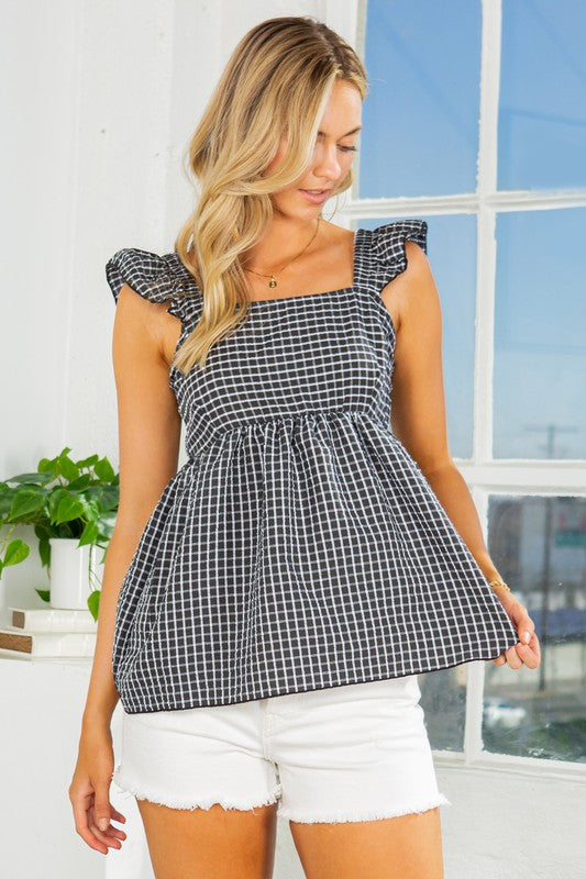 Orange Farm Ruffle Sleeve Tie Back Gingham Top **also available in red