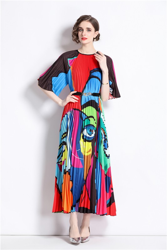 By Claude Picasso Inspired Pleated Midi Dress