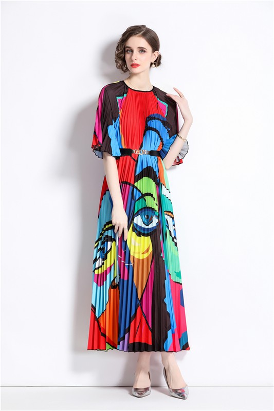 By Claude Picasso Inspired Pleated Midi Dress