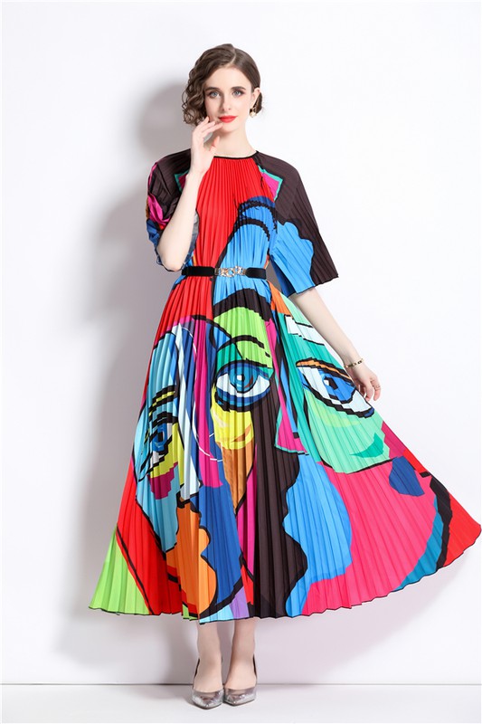 By Claude Picasso Inspired Pleated Midi Dress