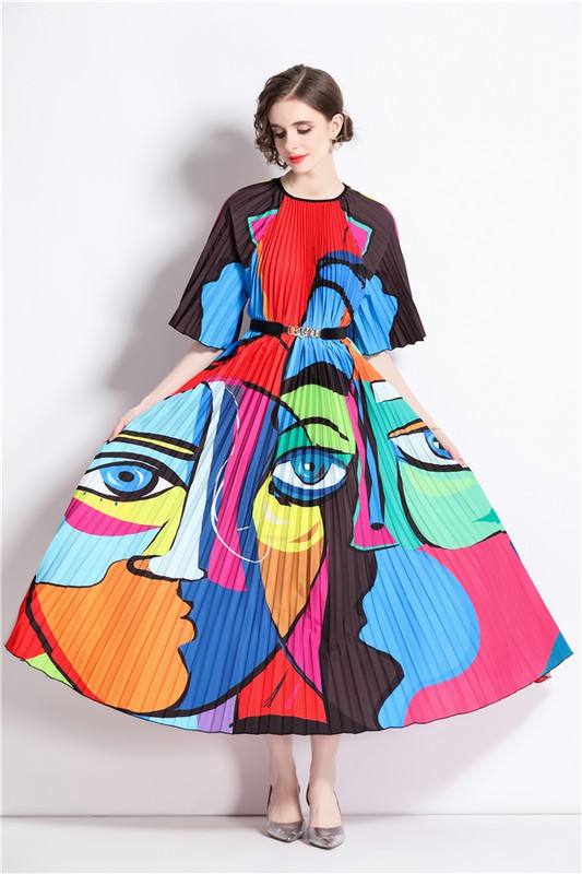 By Claude Picasso Inspired Pleated Midi Dress