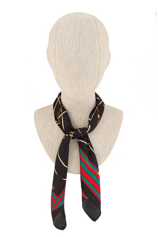 Classic Green and Red Accent Square Silky Scarf **also available in white