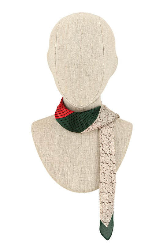 Classic Satin Scarf with Green and Red Stripes