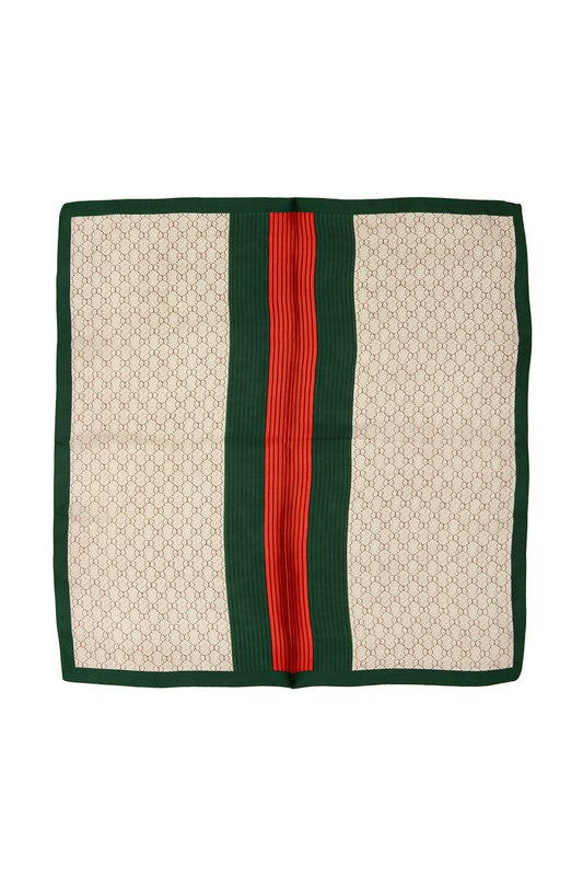 Classic Satin Scarf with Green and Red Stripes