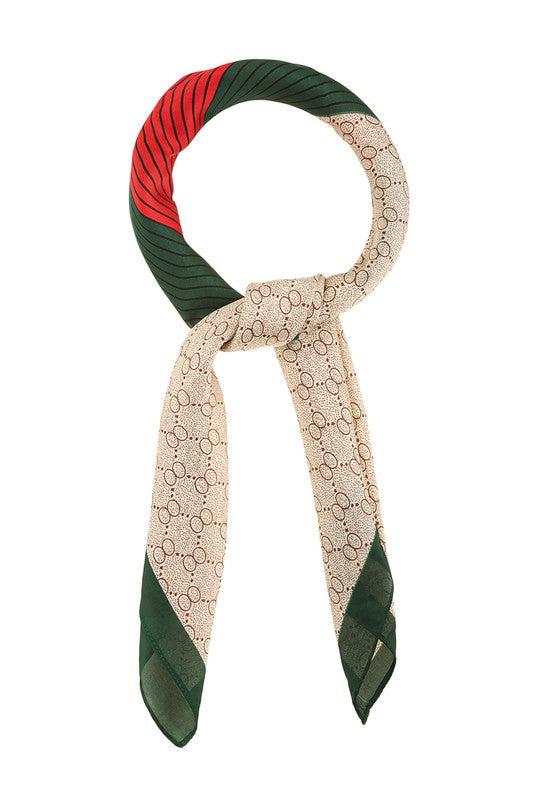 Classic Satin Scarf with Green and Red Stripes