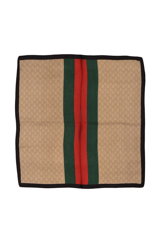 Classic Satin Scarf with Green and Red Stripes