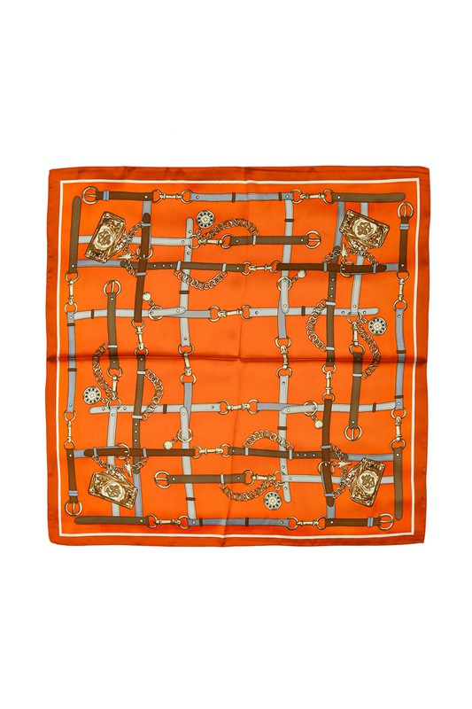 Belts and chains elegant, square, satin scarf in orange.