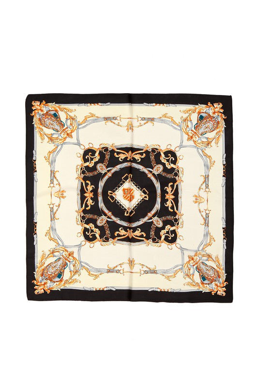 Geometric Pattern Printed Satin Scarf **also in black/white and pink/grey