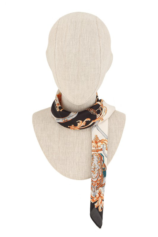 Geometric Pattern Printed Satin Scarf **also in black/white and pink/grey