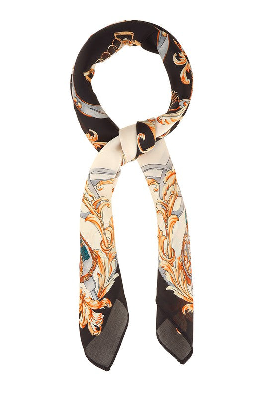 Geometric Pattern Printed Satin Scarf **also in black/white and pink/grey