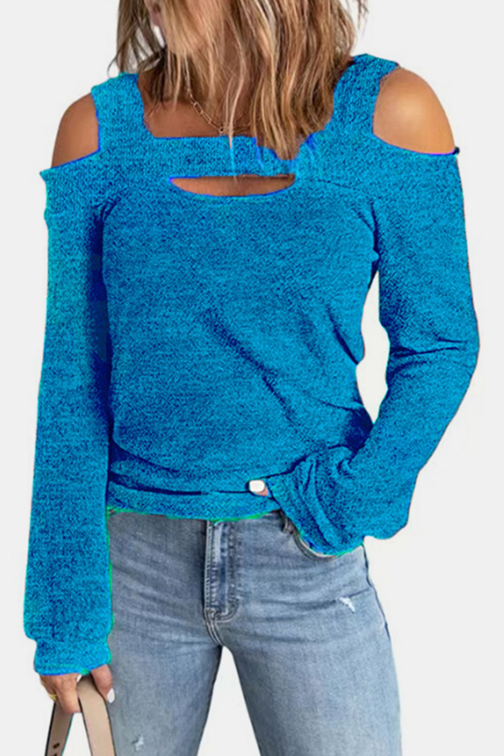 Full Size Cutout Cold Shoulder Sweater **also in light mauve, blue, green, red, and black