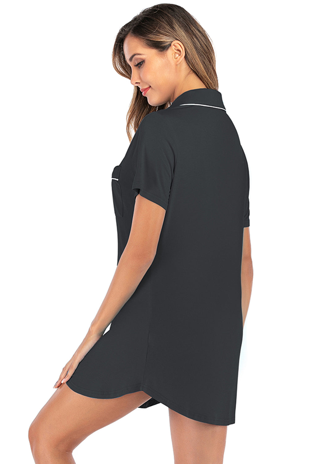 Contrast Piping Pocketed Short Sleeve Lounge Dress **also available in black and navy