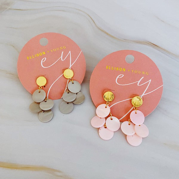 Ellison and Young Mother of Pearl Shell Disc Chandelier Earring