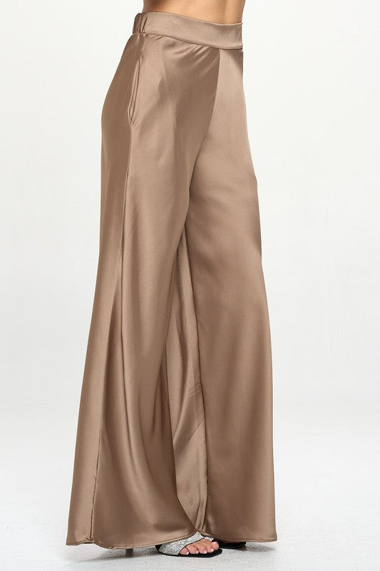 Renee C. Stretch Satin Pants w/ Elastic Waist and Pockets.