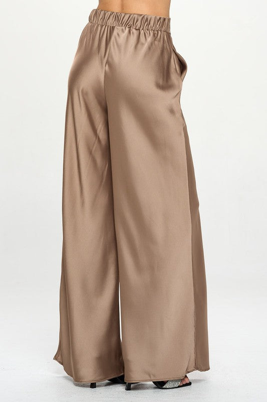 Renee C. Stretch Satin Pants w/ Elastic Waist and Pockets.