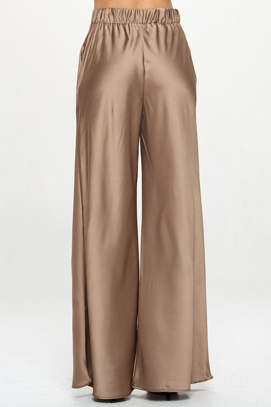 Renee C. Stretch Satin Pants w/ Elastic Waist and Pockets.