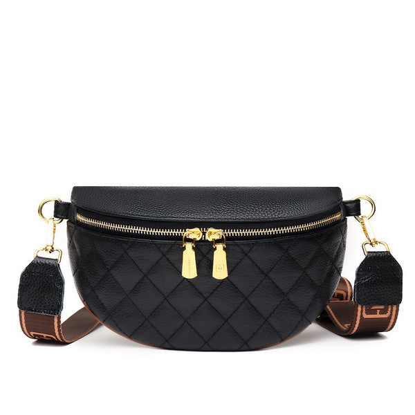 Aili's Corner Myra Quilted Genuine Leather Crescent Sling Bag