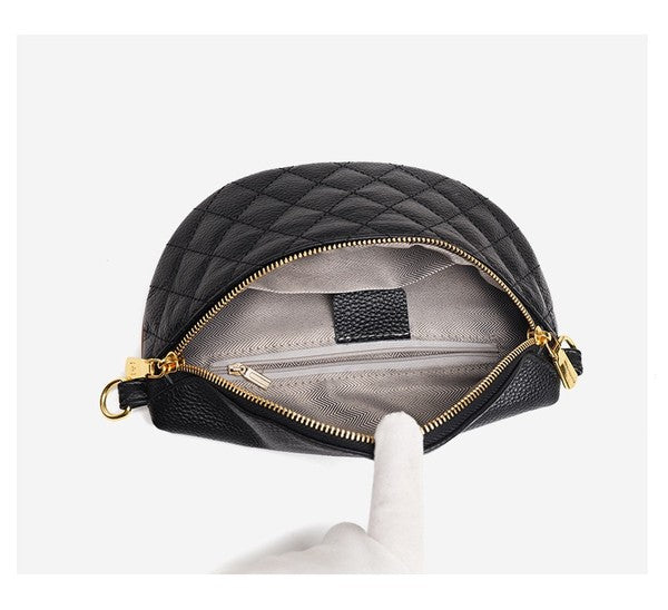 Aili's Corner Myra Quilted Genuine Leather Crescent Sling Bag