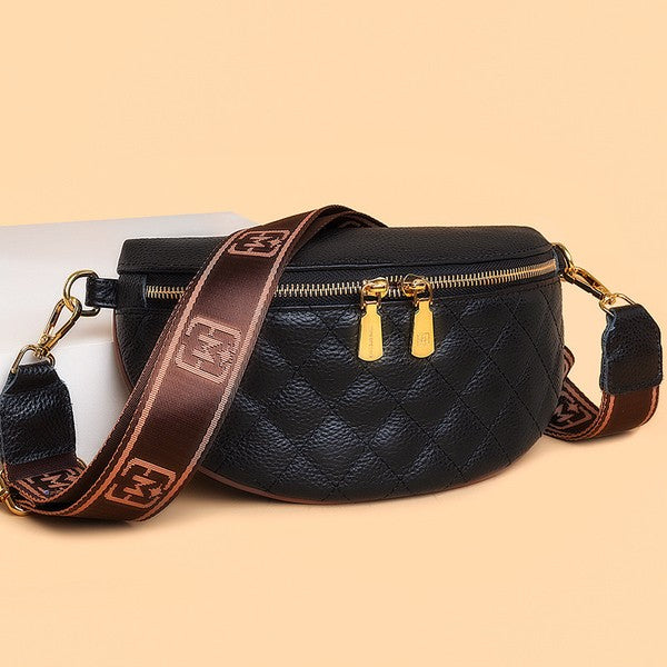 Aili's Corner Myra Quilted Genuine Leather Crescent Sling Bag