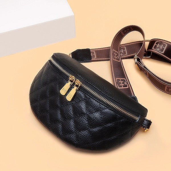 Aili's Corner Myra Quilted Genuine Leather Crescent Sling Bag