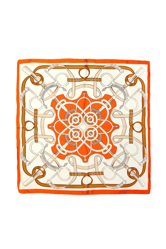 Equestrian and geometric pattern silky scar in orange.