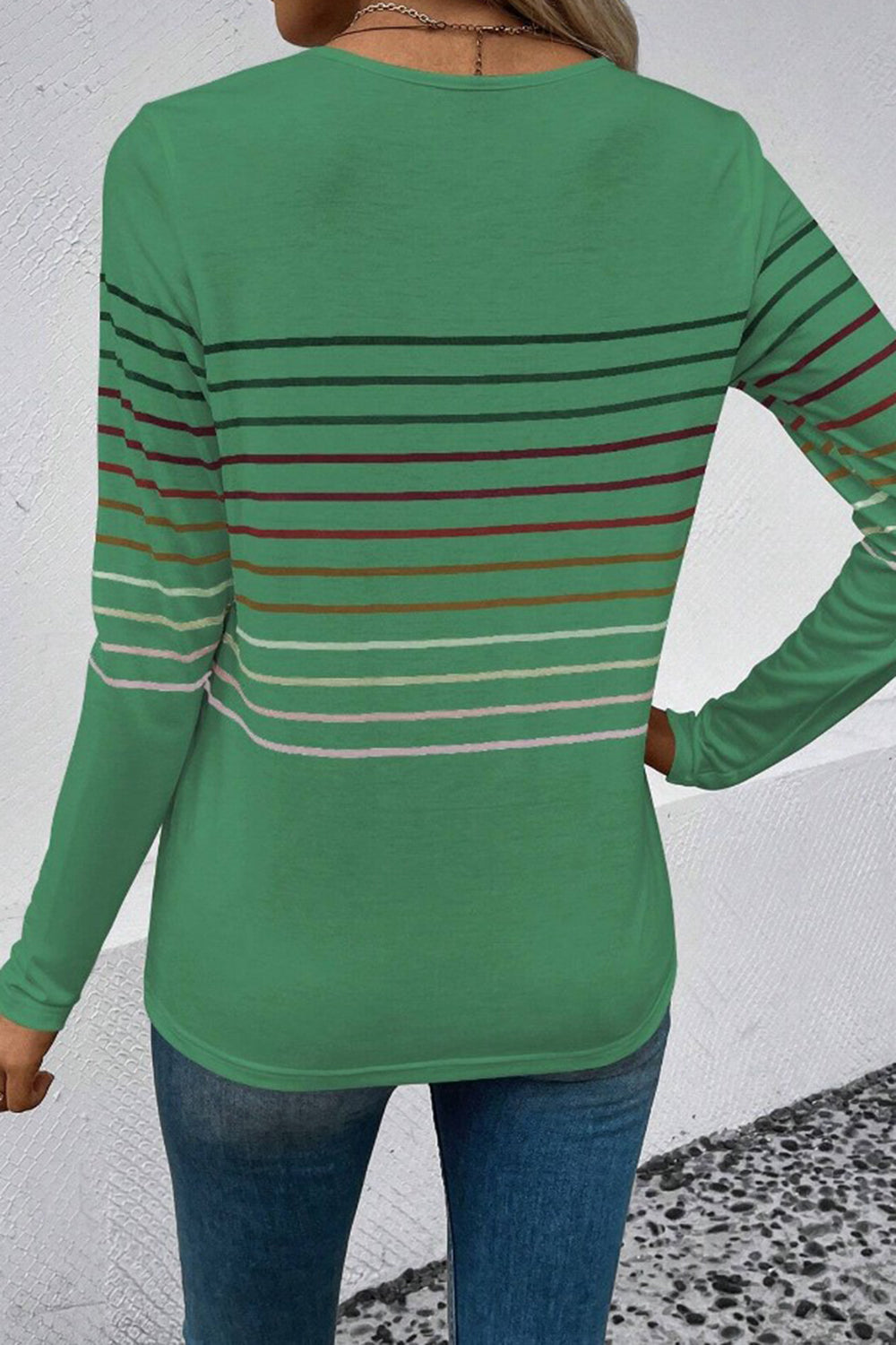 Striped Round Neck Long Sleeve T-Shirt **also in black, green, teal, grey, and burgundy