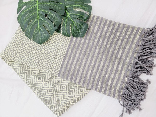 Ebru Home Geo Stripe Organic Cotton Turkish Magic Towel