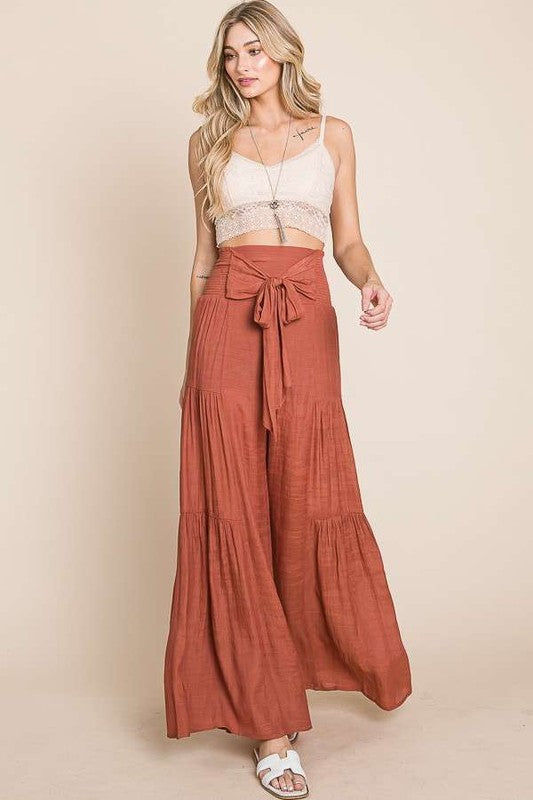 Jade by Jane Tie Front Ruched Waist Pants **also available in rust and sage